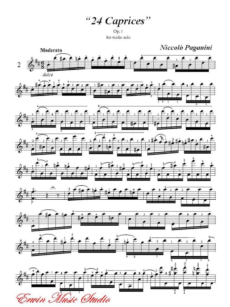 帕格尼尼-24首随想曲 作品.1 No.2 提琴谱