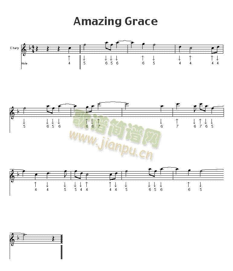 amazing grace F-1口琴谱