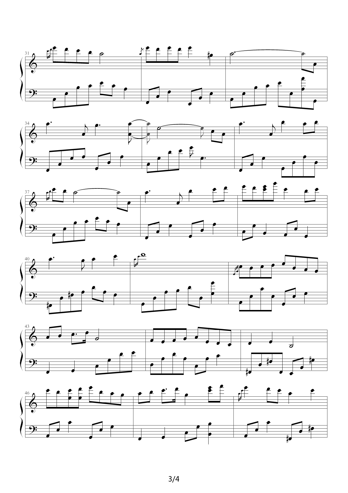 夜的钢琴曲九（钢琴谱，石进） C调
