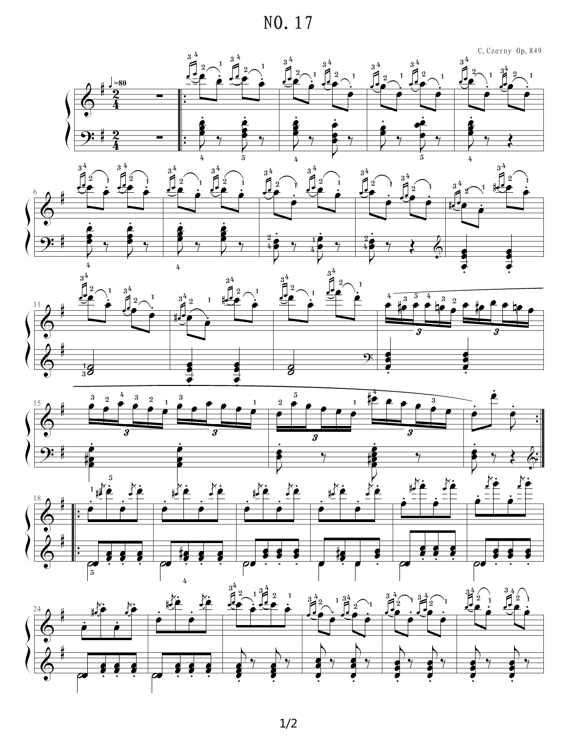 车尔尼849练习曲（钢琴流畅练习曲）NO.17 G调