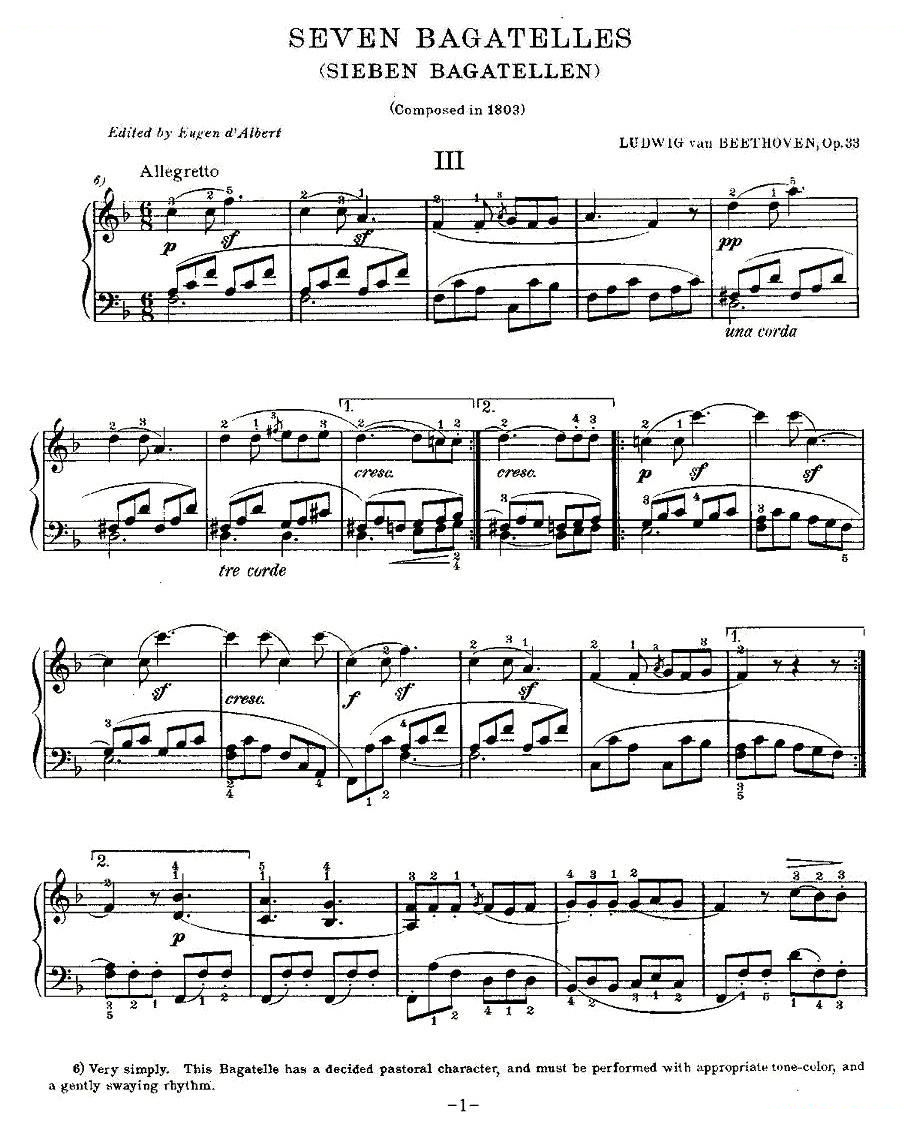 贝多芬钢琴小品（Bagatelles）Op.33 之三