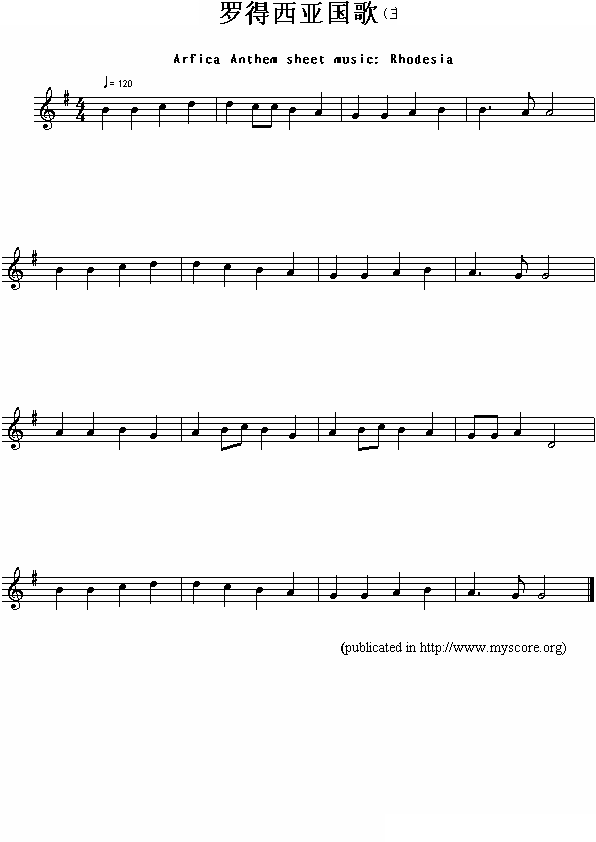 罗德西亚国歌（Arfica Anthem sheet music:Rhodesia）