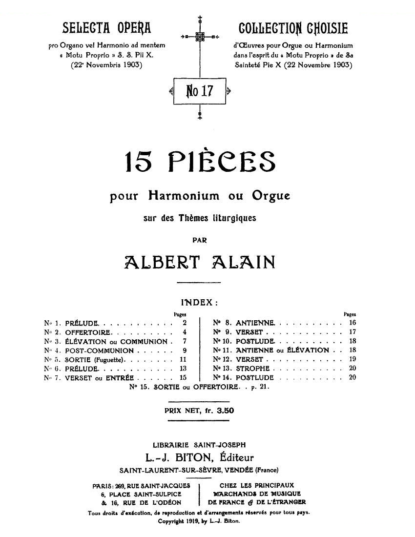 Alain, Albert -15 Pieces (organ)