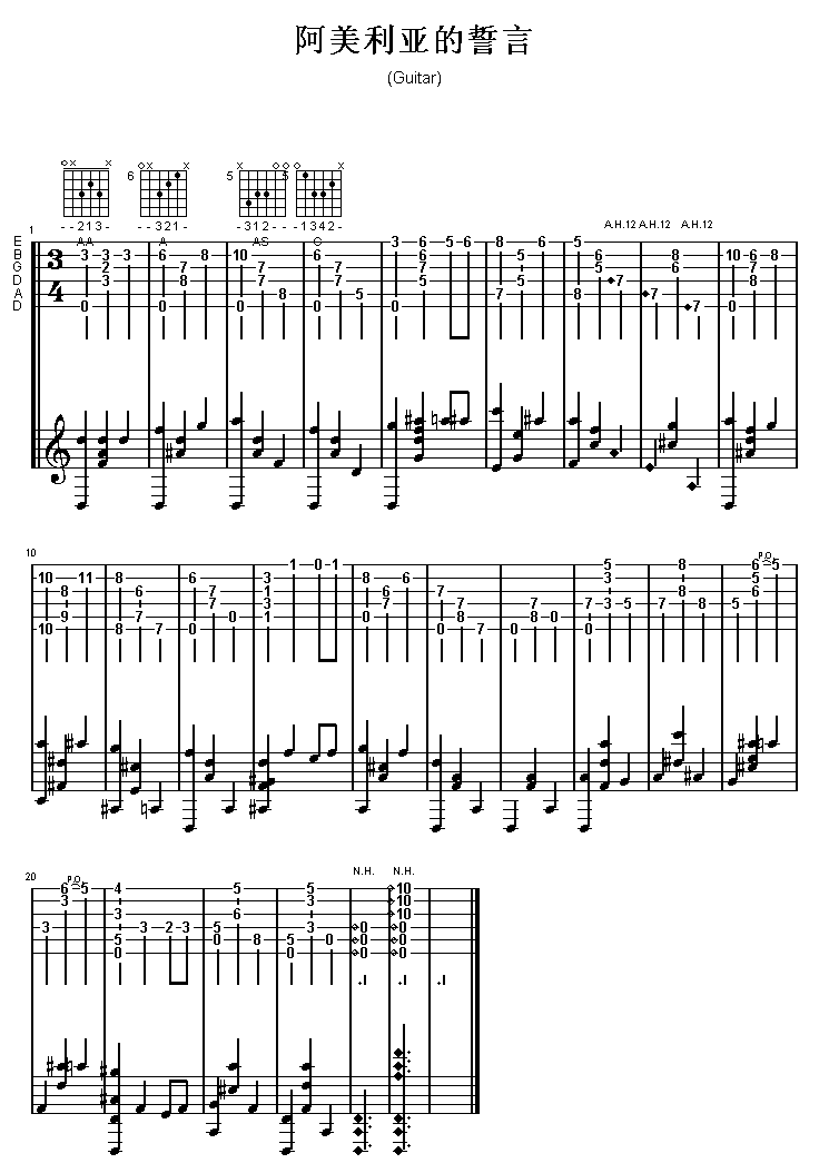 阿美利亚的誓言吉他谱( GTP 六)