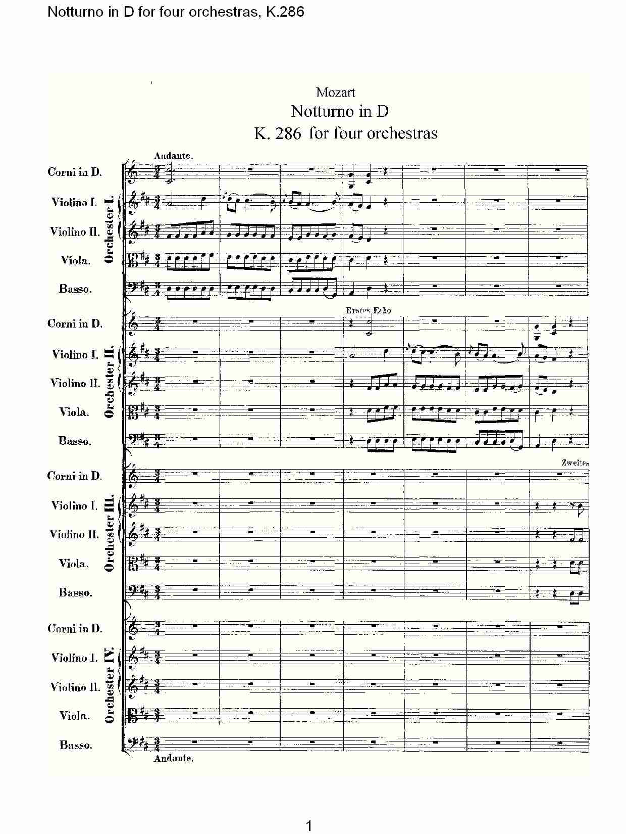 D调四管弦乐小夜曲,  K.286（一）