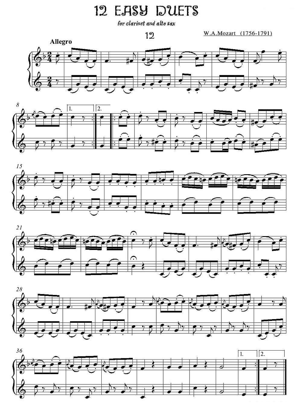 12首单簧管萨克斯重奏之十二