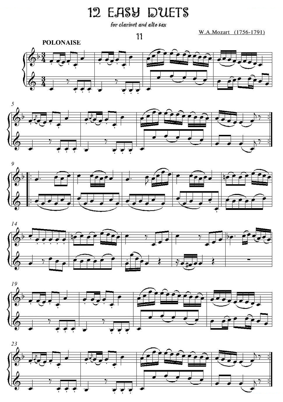 12首单簧管萨克斯重奏之十一