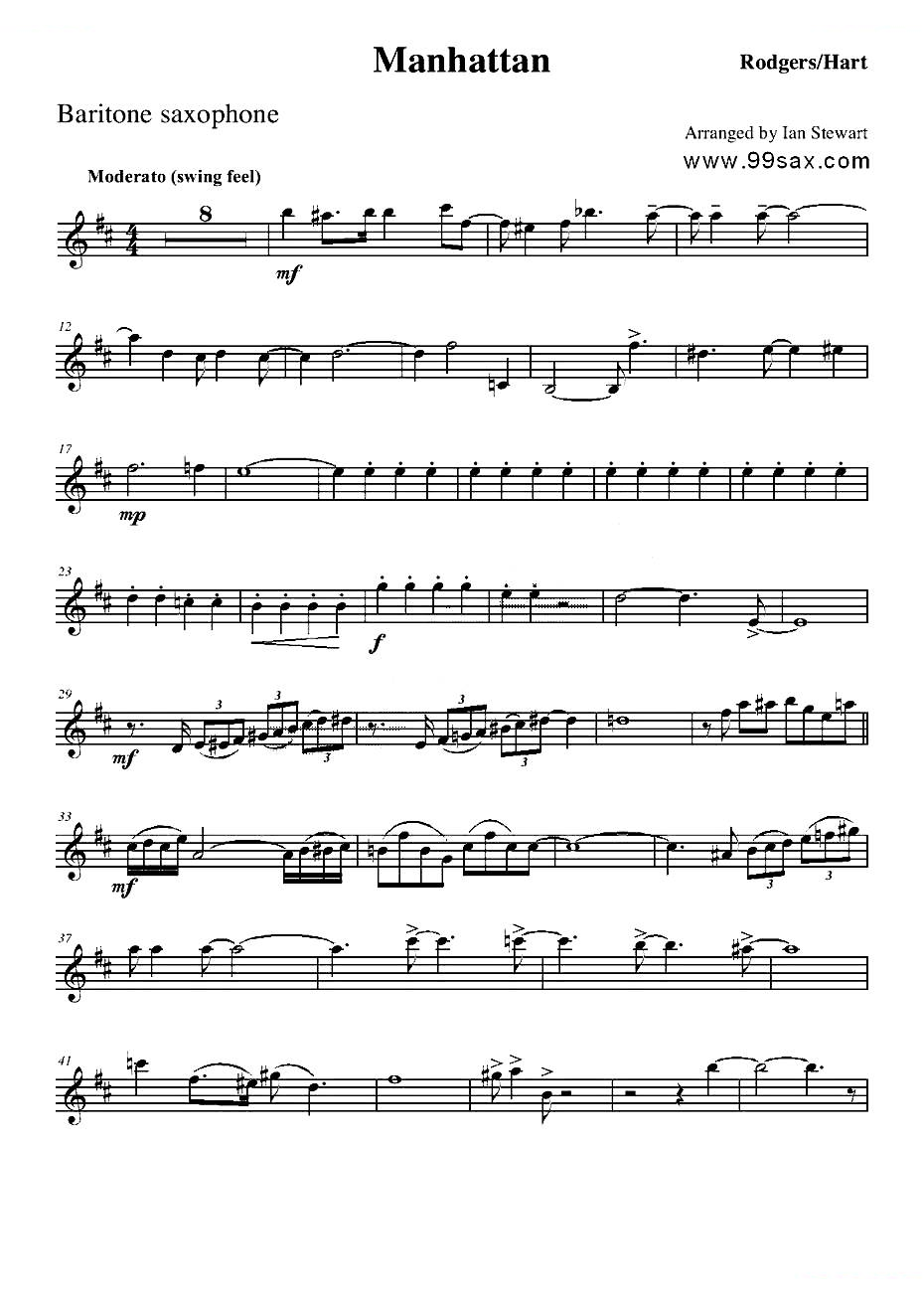 Manhattan Baritone Sax（四重奏上低音萨克斯分谱）