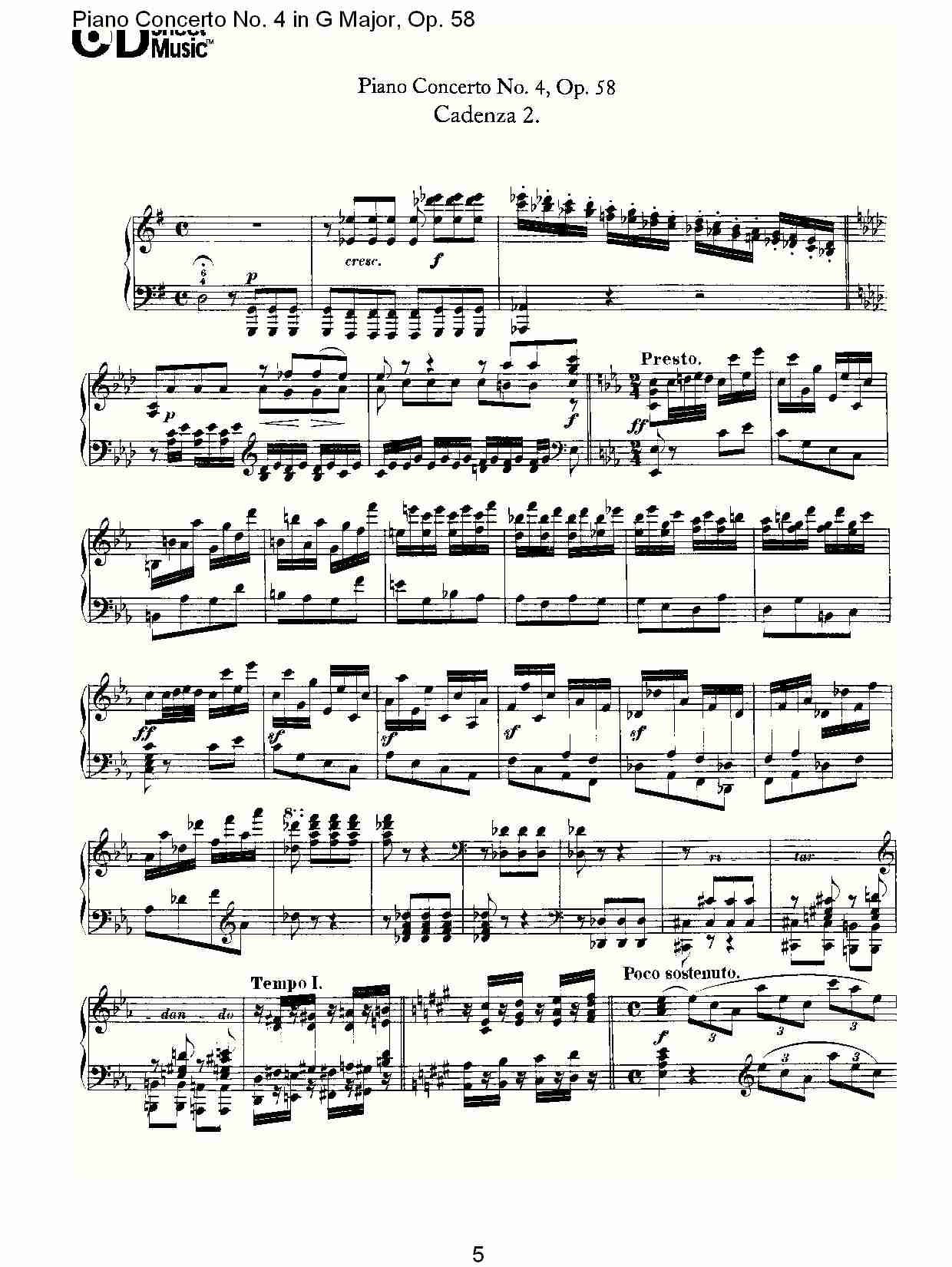 G大调钢琴第四协奏曲 Op.58 华彩乐章
