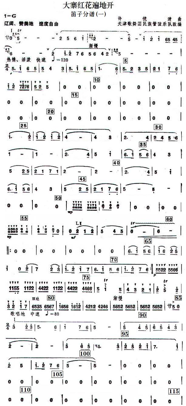 大寨红花遍地开(笛子分谱1)