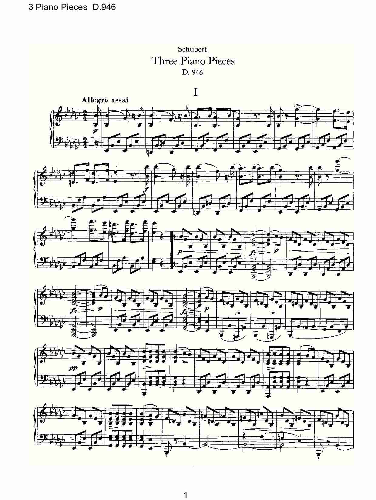 3 Piano Pieces D.946   钢琴三联奏D.946（一）
