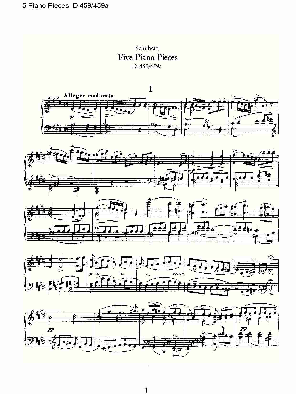 5 Piano Pieces D.459/459a    钢琴五联奏D.459/459a（一）